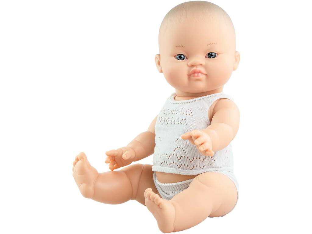 Boneco 34 cm Gordi Menino Asiático Pijama Branco Paola Reina 4001