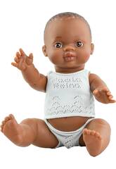 imagen Boneco 34 cm Gordi Menino Africano Pijama Branco Paola Reina 4002