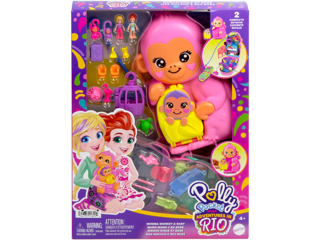 Polly Pocket Estuche Bolso Mamá Mono y Bebé de Mattel HWP04