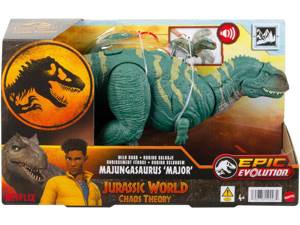 Jurassic World Chaos Theory Figura Majungasaurus Ruggito selvaggio Mattel HTK76