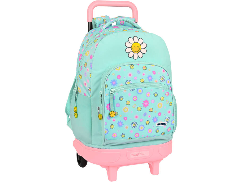 Mochila Grande com Rodas Compacta Extensível SmileyWorld Safta 612281918