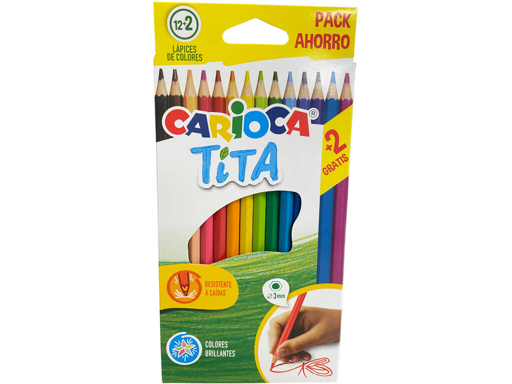 Carioca Tita Pack 12+2 crayons de couleur brillants
