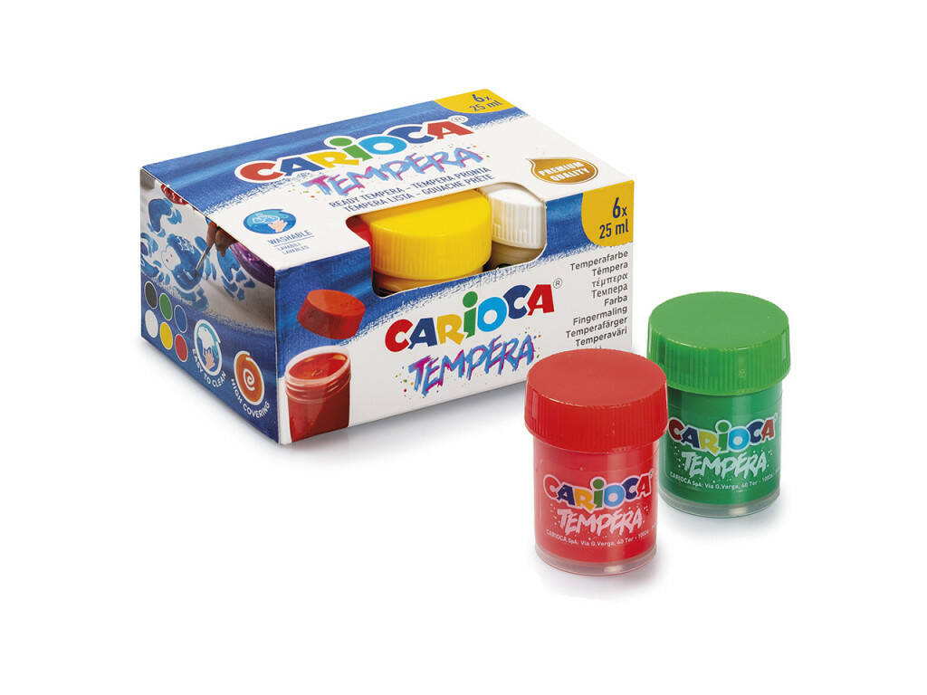 Pack 6 Temperas Premium Quality Lavable de 25 ml. Carioca 40422