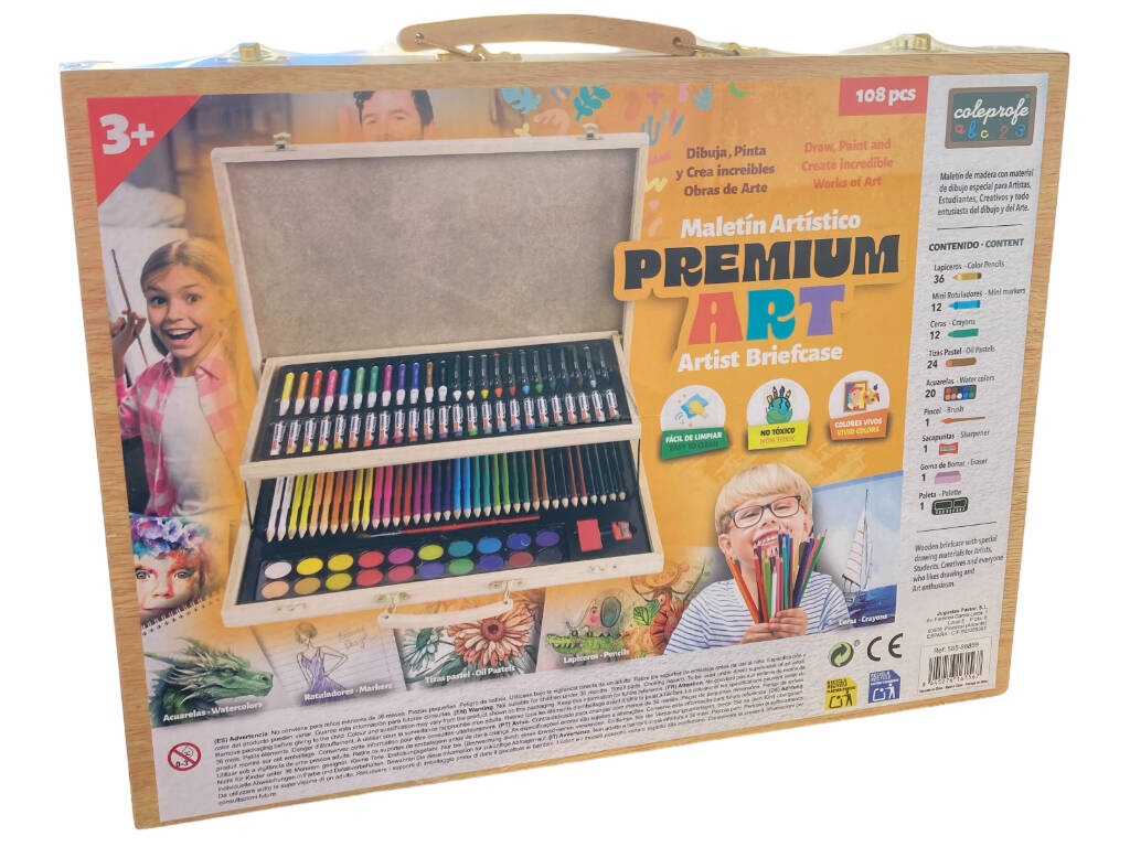 Valigetta per disegni Artistico in legno Premium Art 2 piani con 108 pezzi