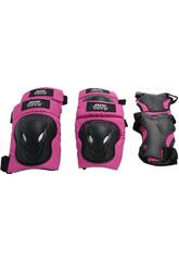 imagen Set di protezione multisport X-Trem taglia M per bambini con protezioni per gomiti, ginocchia e polsiere rosa