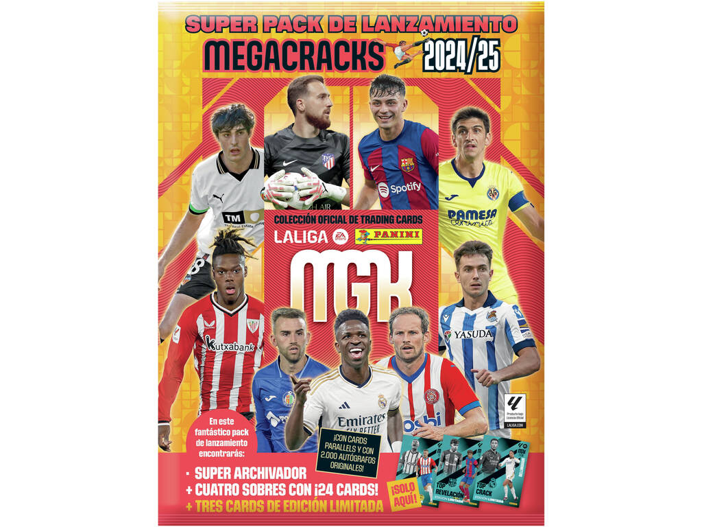 Megacracks La Liga 24-25 Megapack com Arquivador, 4 Sobres e 3 Cartas Edição Limitada Panini