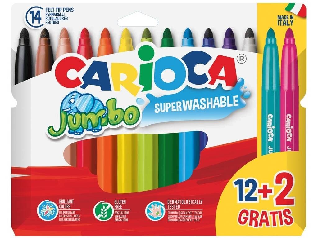 Pack 12 + 2 Marcadores Jumbo com Ponta de 6 mm. Carioca 40567