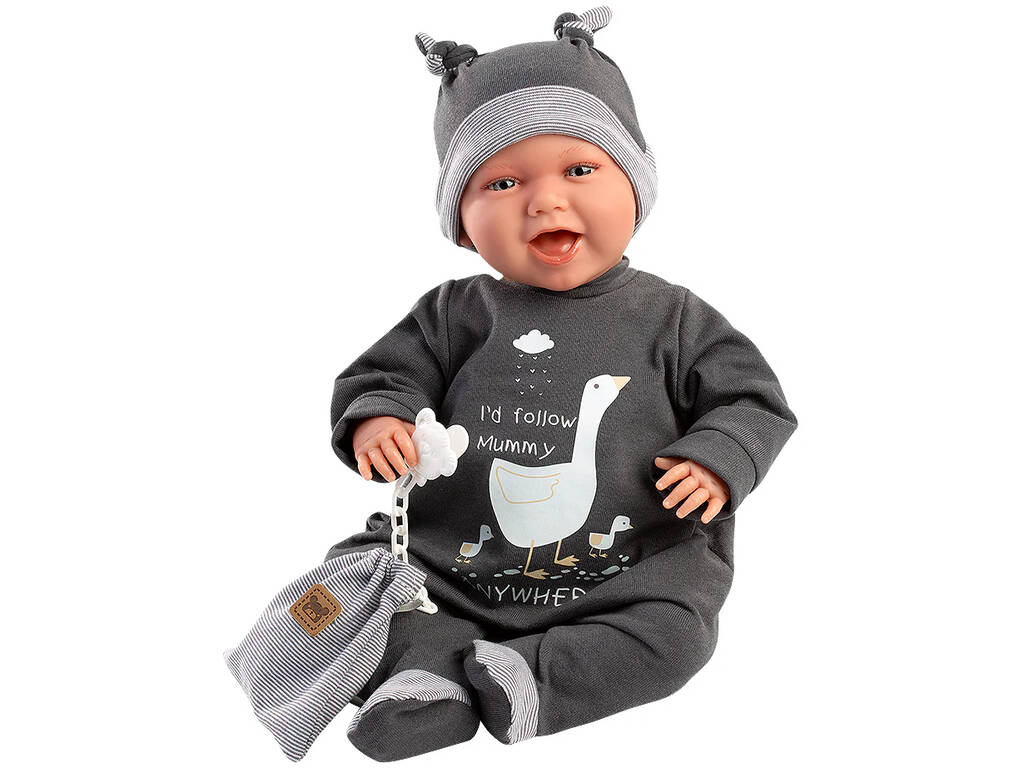 Muñeco Bebé Recién Nacido Mimo Sonrisas Pijama Gris de 42 cm. Llorens 74107