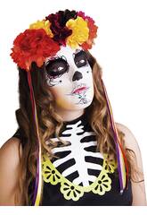 Tiara Katrina Deluxe com Flores Coloridas Dia dos Mortos Rubies S4349