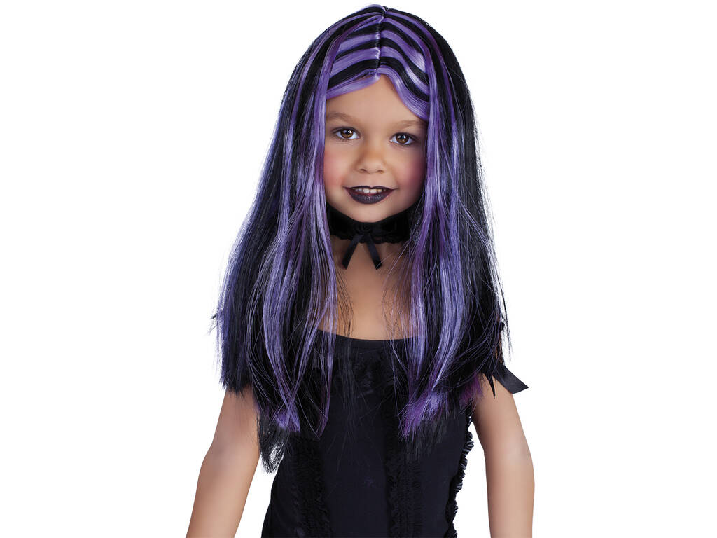 Perruque Brujita noire avec mèches lilas Rubies S1512RB