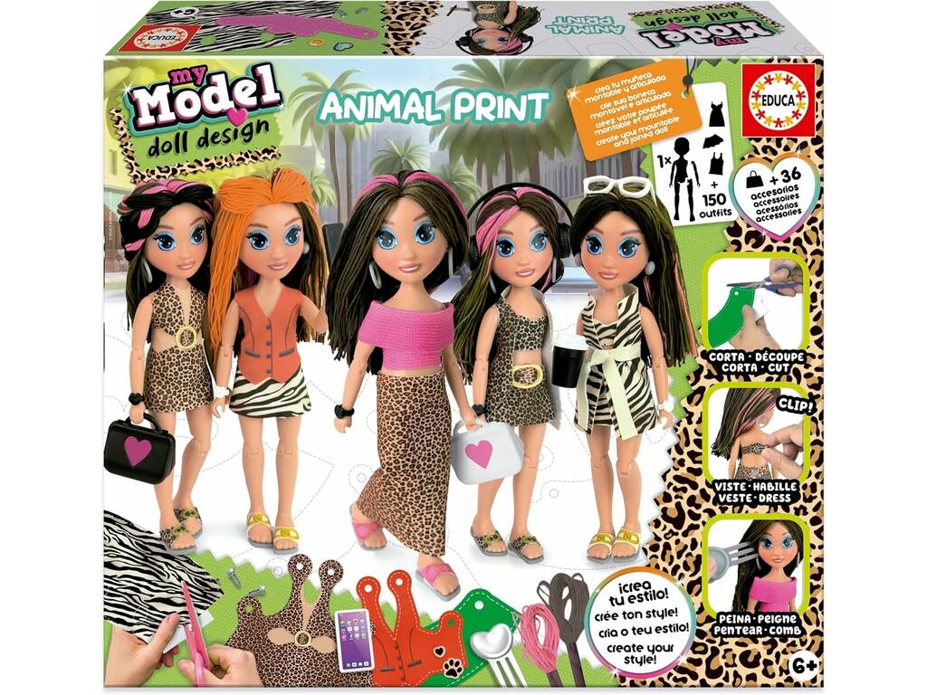 My Model Doll Design Animal Print com 36 Acessórios