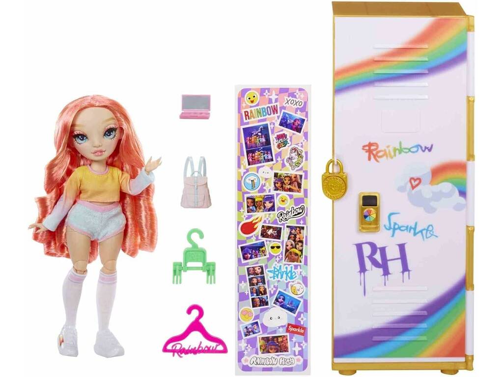 Rainbow High Taquilla Personalizable con Muñeca Pinkly Paige y Accesorios