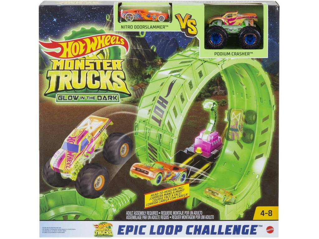 Hot Wheels Monster Trucks Glow In The Dark Sfida Looping Epico Mattel HBN02