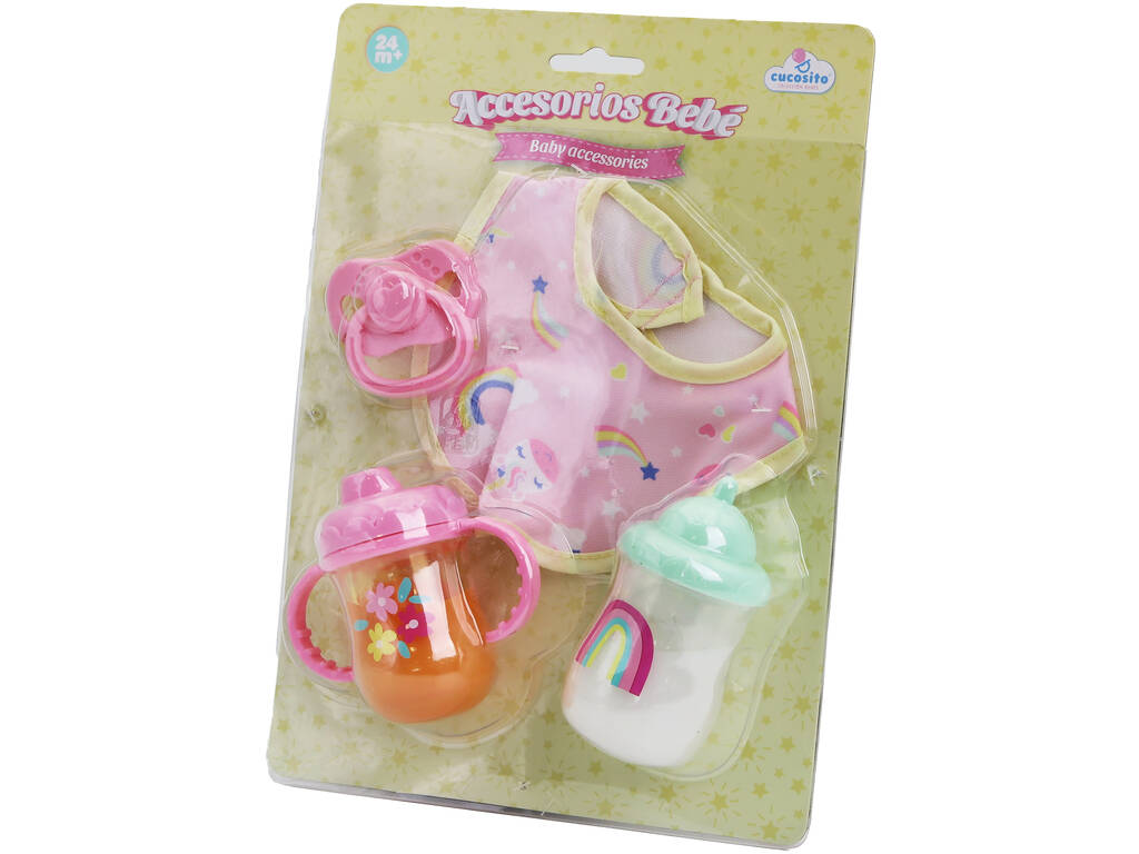 Set Accesorios para Bebés con Biberón, Babero y Chupete