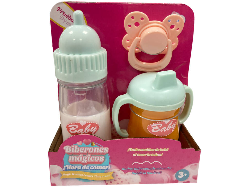 Set di due biberon magici con ciuccio rosa