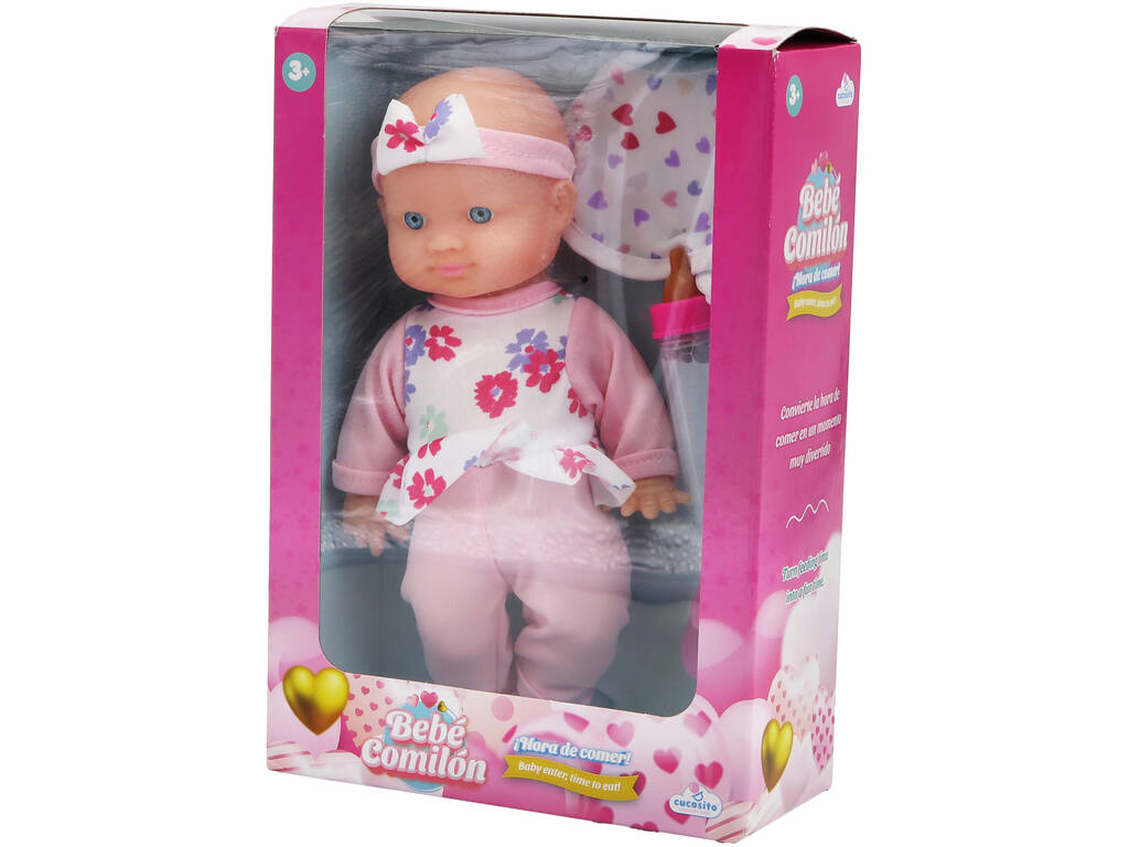 Muñeca Bebé Comilón Pijama Rosa de 22 cm con Biberón