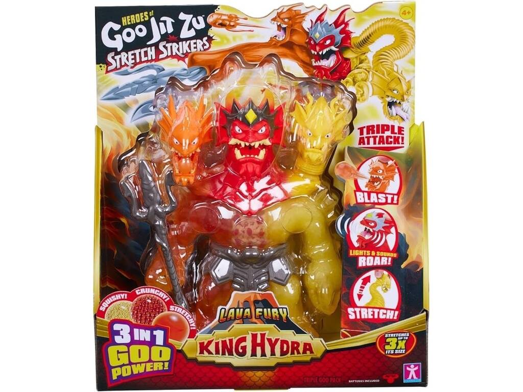 Heroes Of Goo Jit Zu Stretch Zu Strikers Figure King Hydra Lava Fury 3 en 1