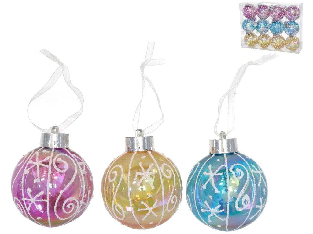 Set de 12 Bolas de Navidad de 8 cm Decoradas en 3 Colores