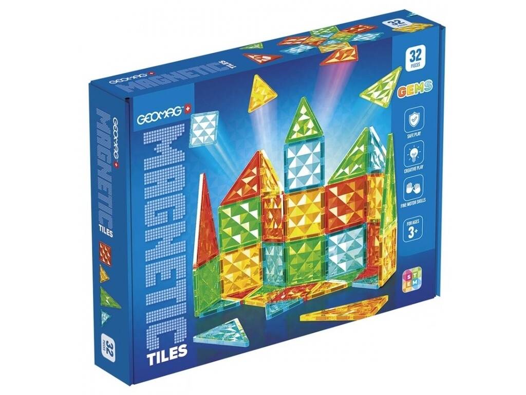 Geomag Magnetic Tiles Gems con 32 Piezas Toy Partner 4101