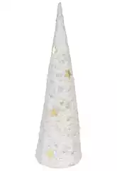 Cône de Noël enneigé de 60 cm avec 30 lumières et étoiles chaudes