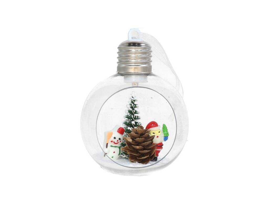 Bola de Navidad Abierta de 8 cm con Luz LED Cálida y Escena Navideña