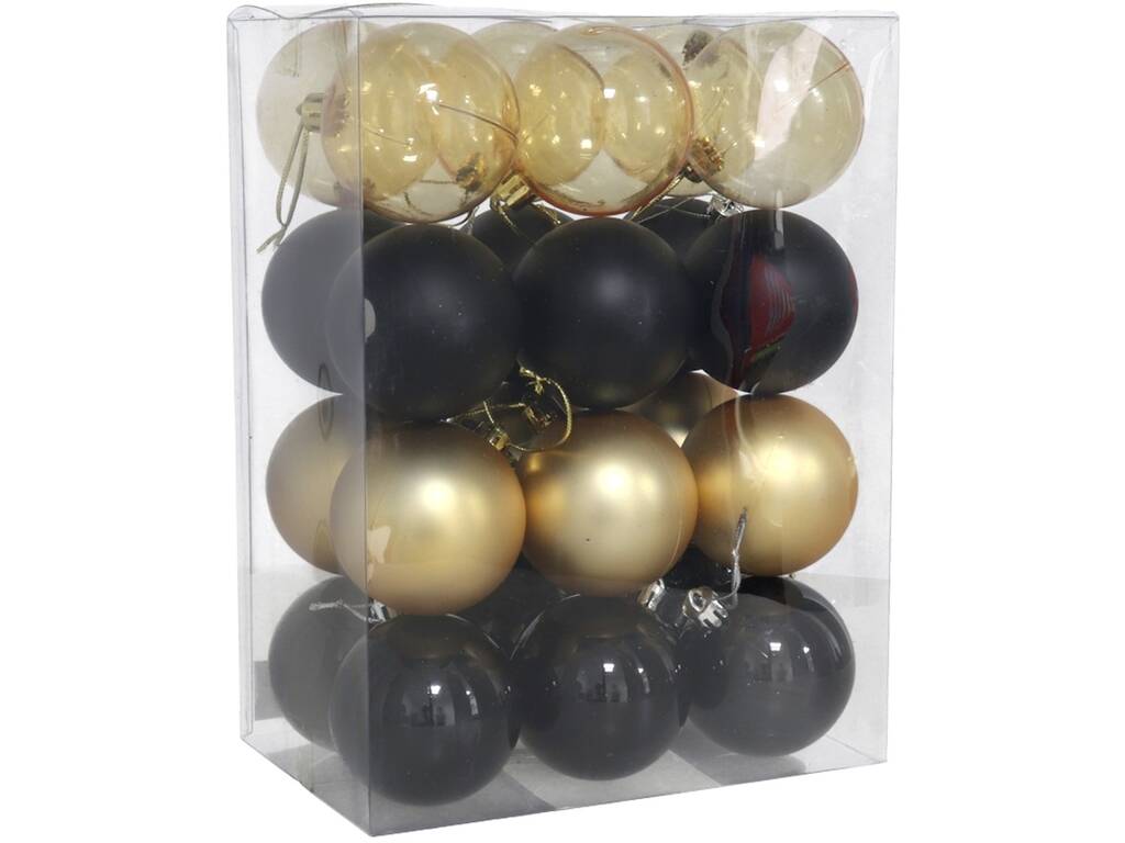 Set de 24 Bolas de Navidad de 6 cm con Diseño Oro y Negro