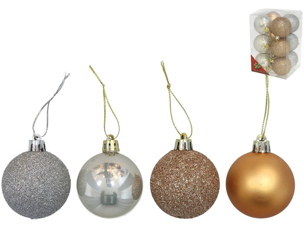 Set de 12 Bolas de Navidad de 6 cm con Diseño Oro y Plata