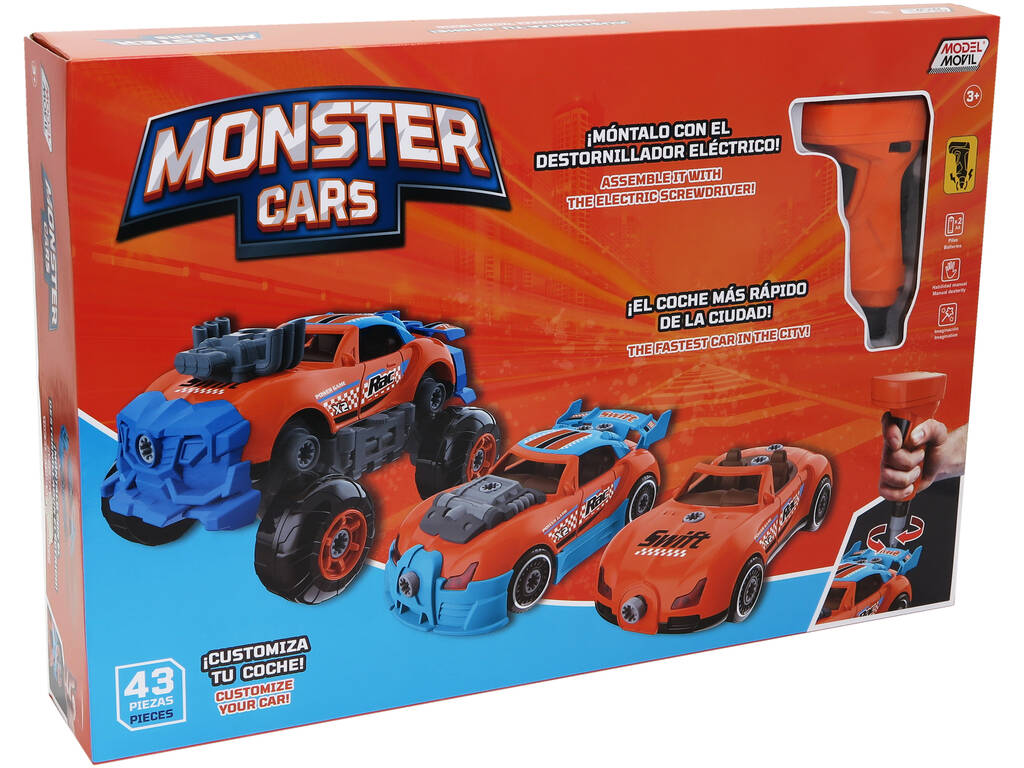 Monster Cars Conjunto 3 Carros em 1 com Berbequim