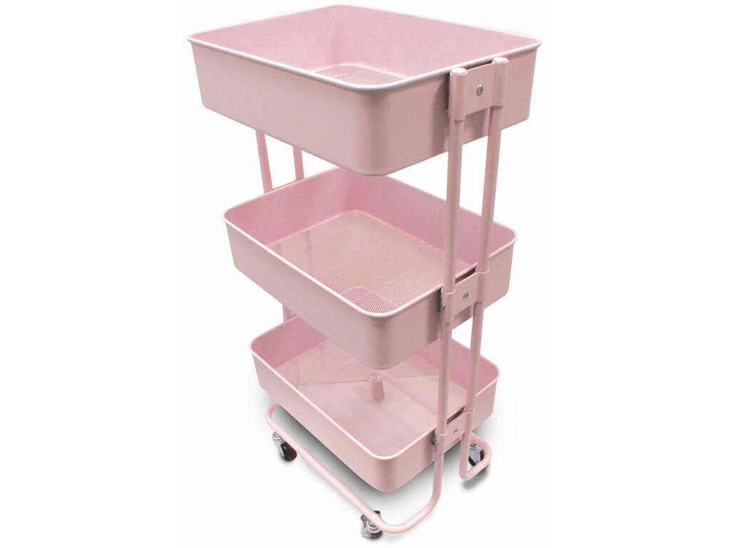 Carrito Multiusos para Manualidades de Color Rosa con 3 Bandejas