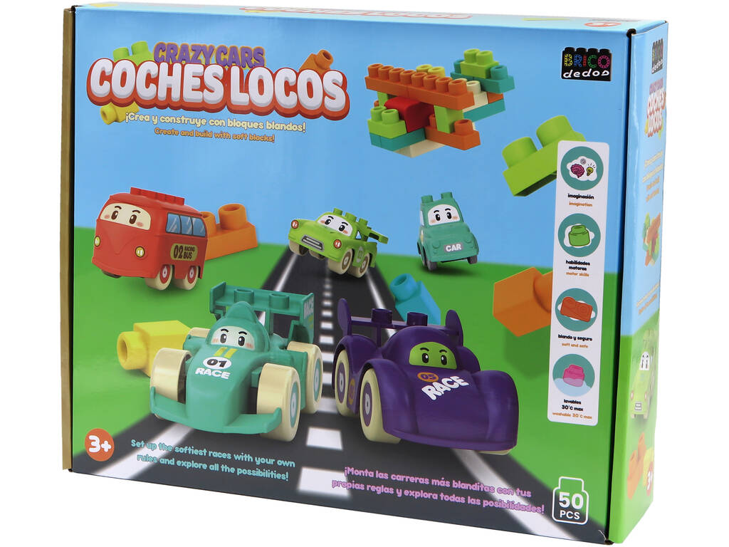 Coches Locos Set Creativo con Bloques Blandos de 50 Piezas