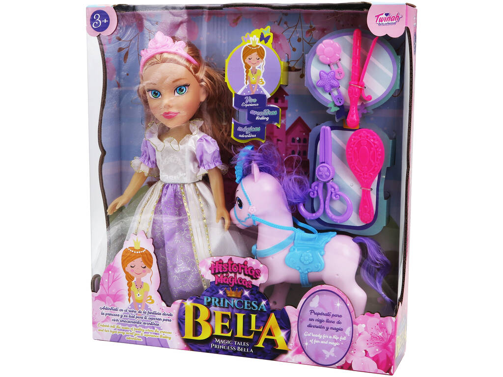 Boneca Princesa Violeta de 35 cm com Ponei e Acessórios