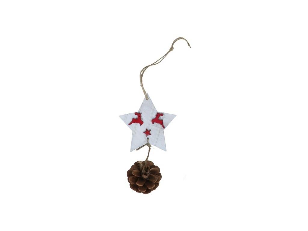 Estrela de Madeira com Pinha de Natal Pendurada de 20 cm