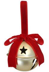 Cloche de Noël dorée avec pendentif en ruban rouge 6 cm