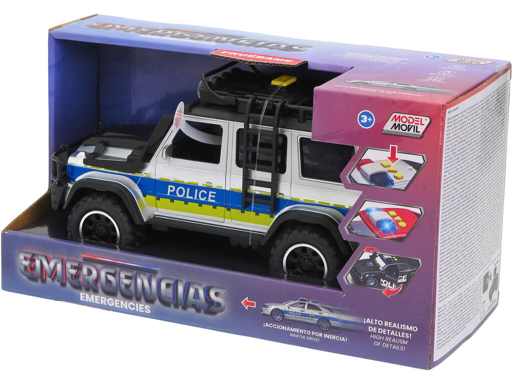 Voiture de police tout-terrain argentée avec lumières et sons