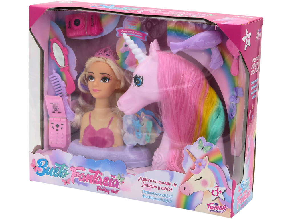 Busto fantasia bambola e unicorni rosa con accessori