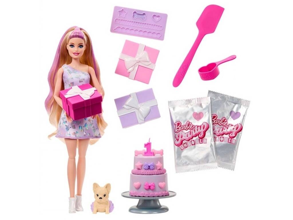 Poupée blonde Barbie Party Unboxed avec surprises