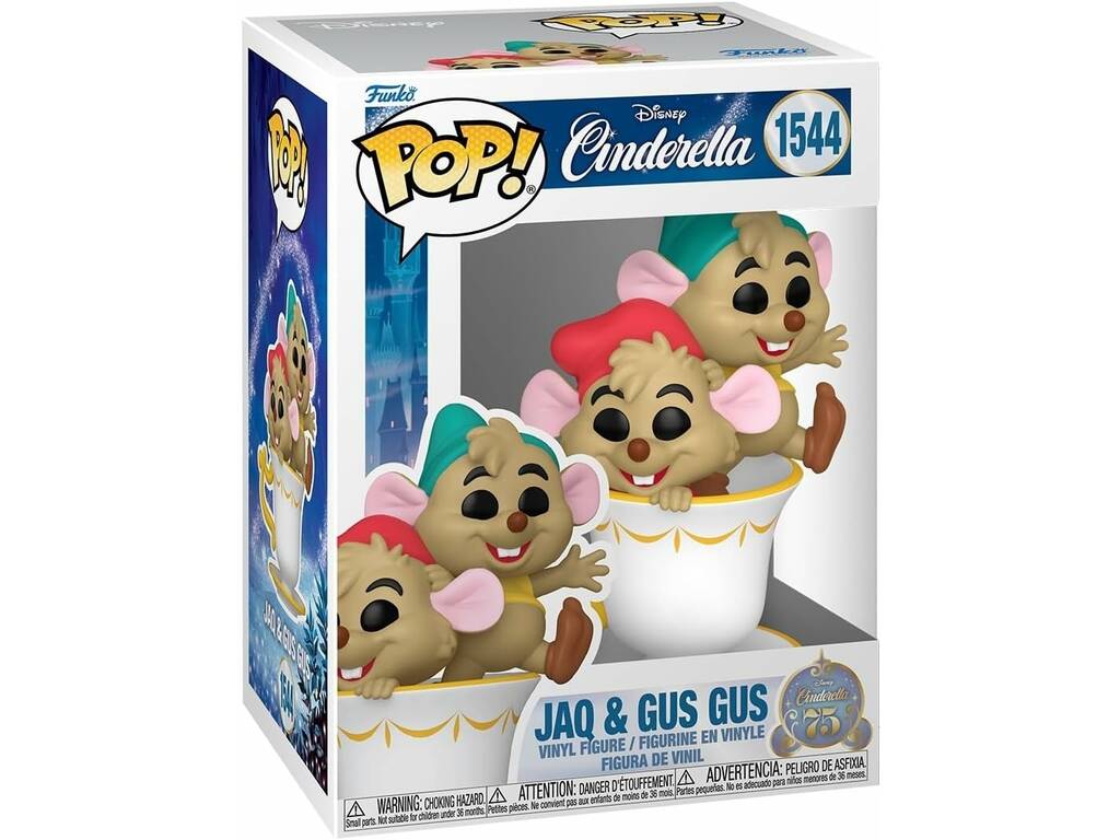 Funko Pop Disney Cinderela 75º Aniversário Figura Jaq e Gus Gus em Taça