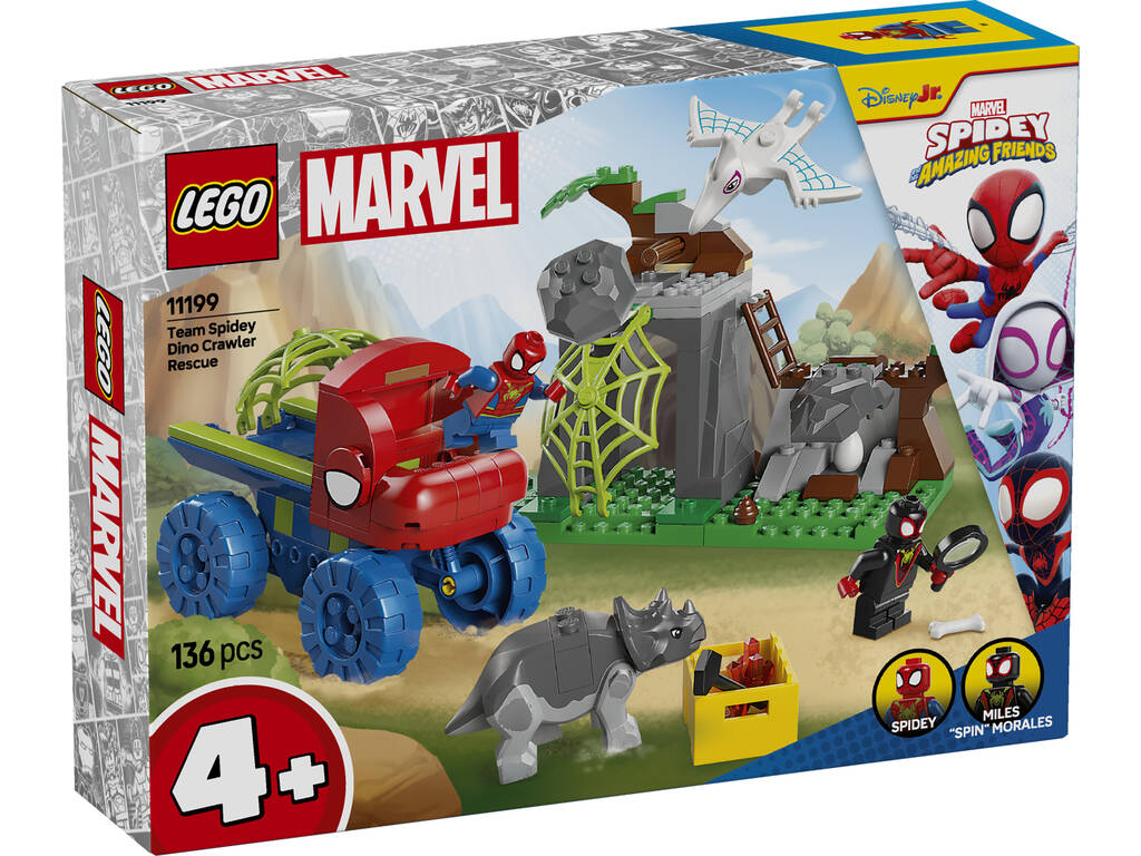 Lego Marvel Spidey And His Amazing Friends Dinosaur tout terrain et équipe Spidey à la rescousse