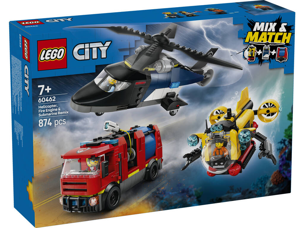 Lego City Remix: Helicóptero, Camión de Bomberos y Submarino