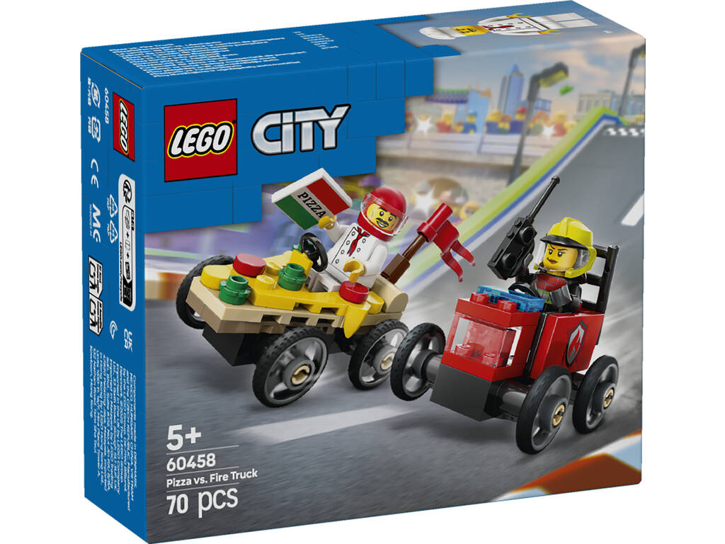 Lego City Pack de Coches de Carreras: Pizza vs. Camión de Bomberos