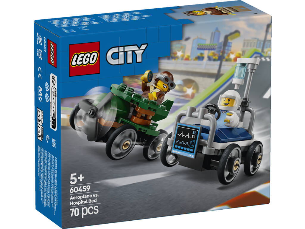 Lego City Pack de Coches de Carreras: Avión vs. Cama de Hospital