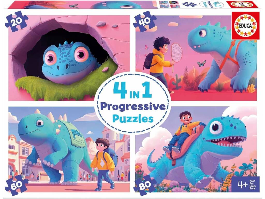 Puzzles progressifs 4 en 1 20-40-60-80 Friendly Dinos