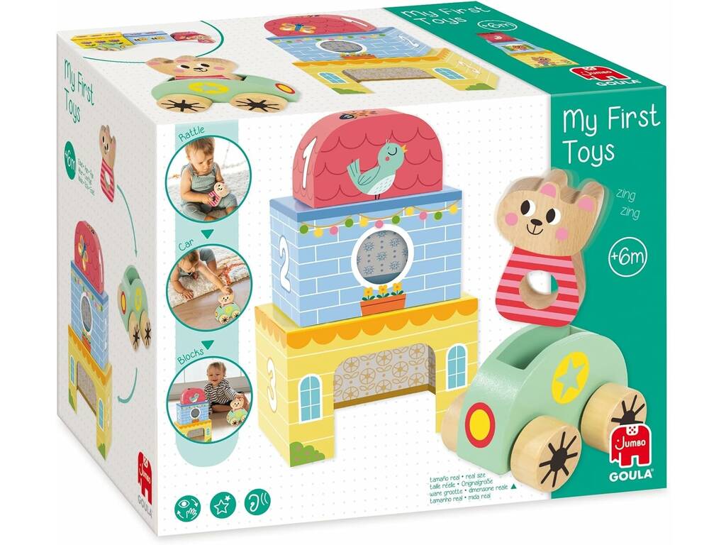 My First Toys con Coche y Sonajero de Madera
