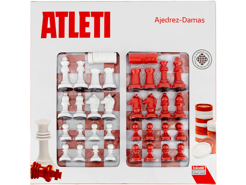 Jeu d'échecs et de dames de l'Atletico de Madrid 40x40 cm