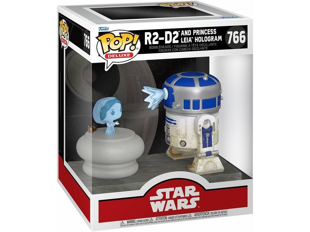 Funko Pop Deluxe Star Wars Figura R2-D2 con Holograma de la Princesa Leia y Cabeza Oscilante