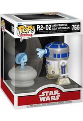 imagen Funko Pop Deluxe Star Wars Figura R2-D2 con Holograma de la Princesa Leia y Cabeza Oscilante