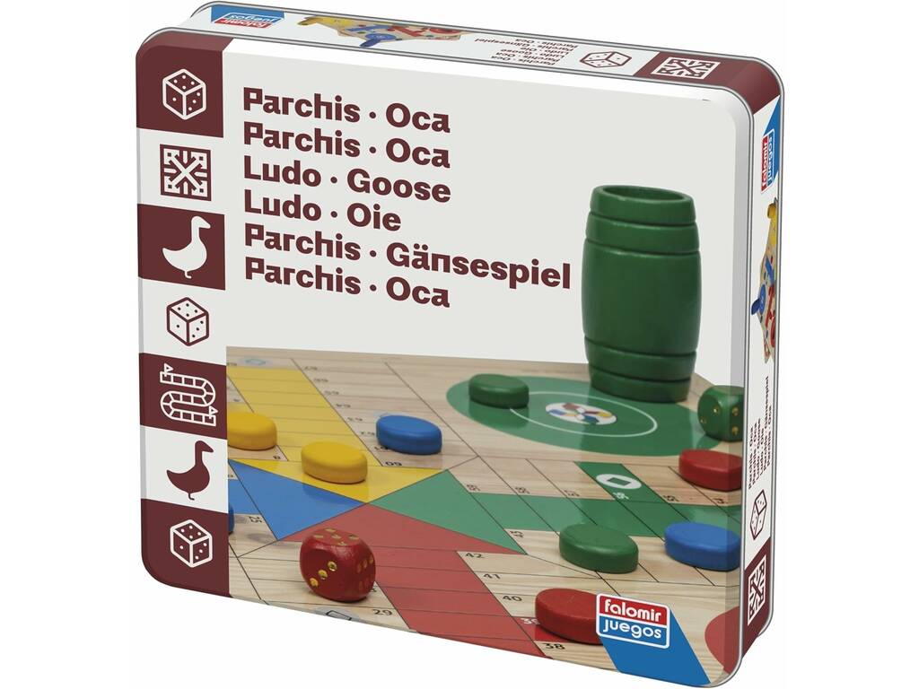 Parcheesi de l'oie avec boîte en fer-blanc