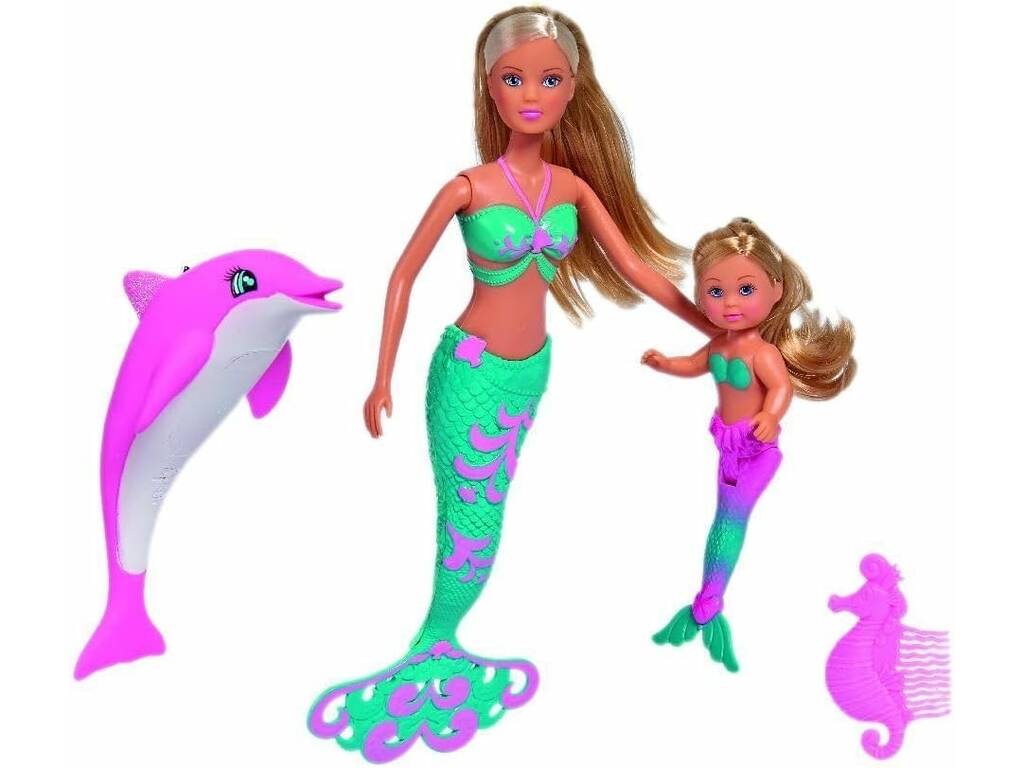 Steffi Love Poupée Sirène Arc-en-ciel avec Bébé Poupée et Dauphin