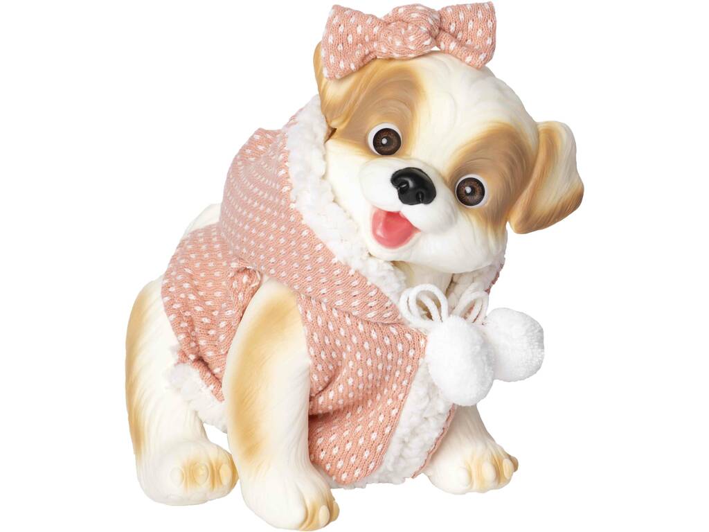 Poupée chien marron et beige 23 cm avec pelage rose