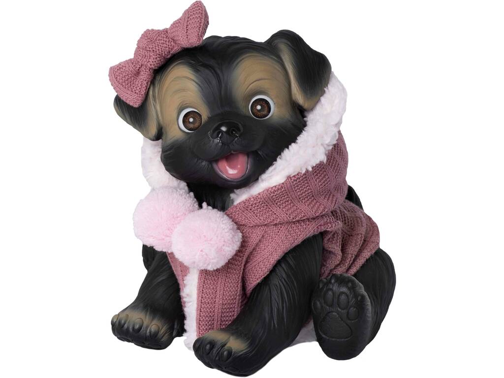 Poupée chien noir 23 cm avec pelage rose